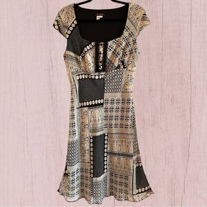 90s vintage cap sleeve patchwork chiffon midi dress